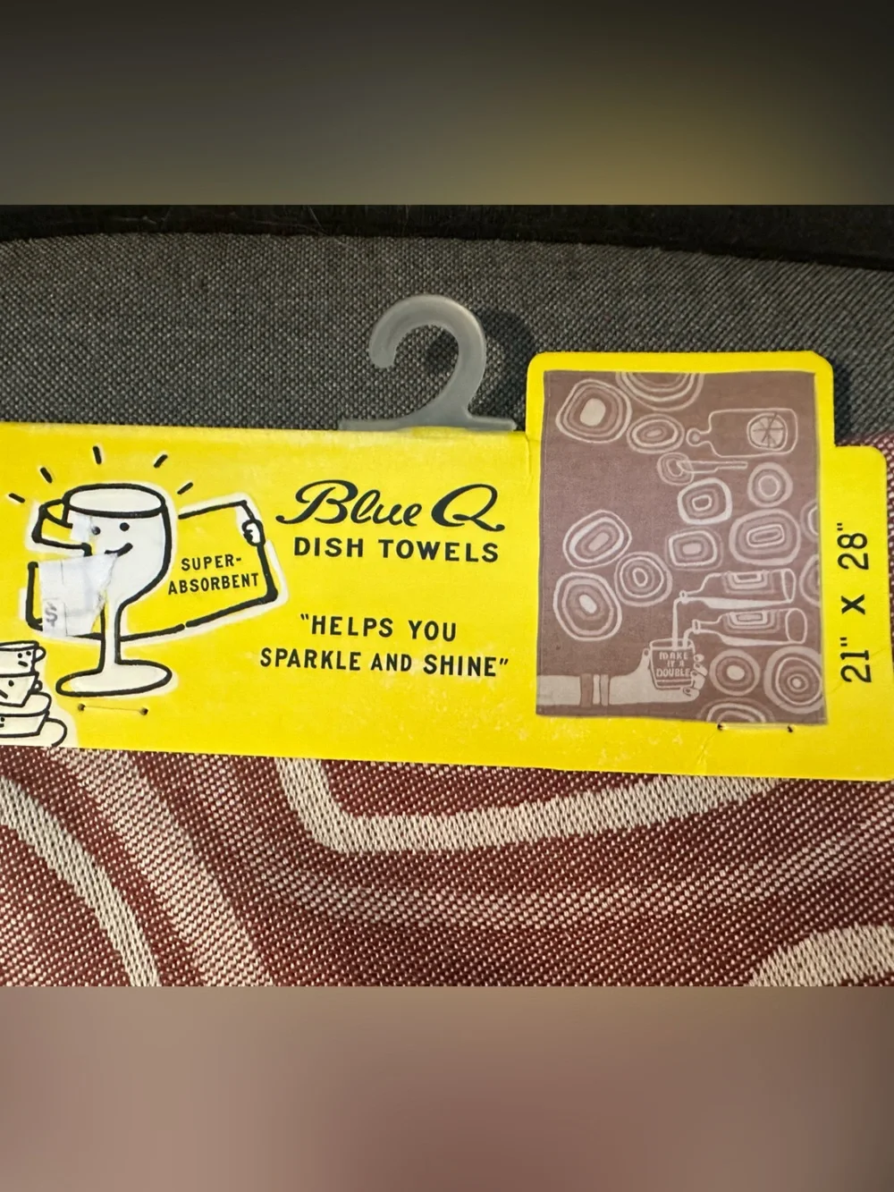 NEW Blue Q Brown and Cream 'Make It A Double' Dish Towel.Super absorbent cotton